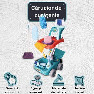 Set de Curatenie pentru Copii, Carucior cu 22 Accesorii, Ideal pentru Imitarea Parintilor si Invatarea Responsabilitatii, Set Complet cu Perii, Matura, Mop si Pulverizator, + 3 Ani - LUDIRO