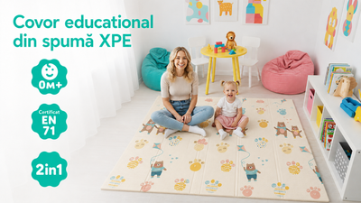 Covor educativ pliabil LUDIRO din spumă XPE, 180x150x1 cm, 2 fețe, Oraș și Ursuleți, 0 luni+ - LUDIRO