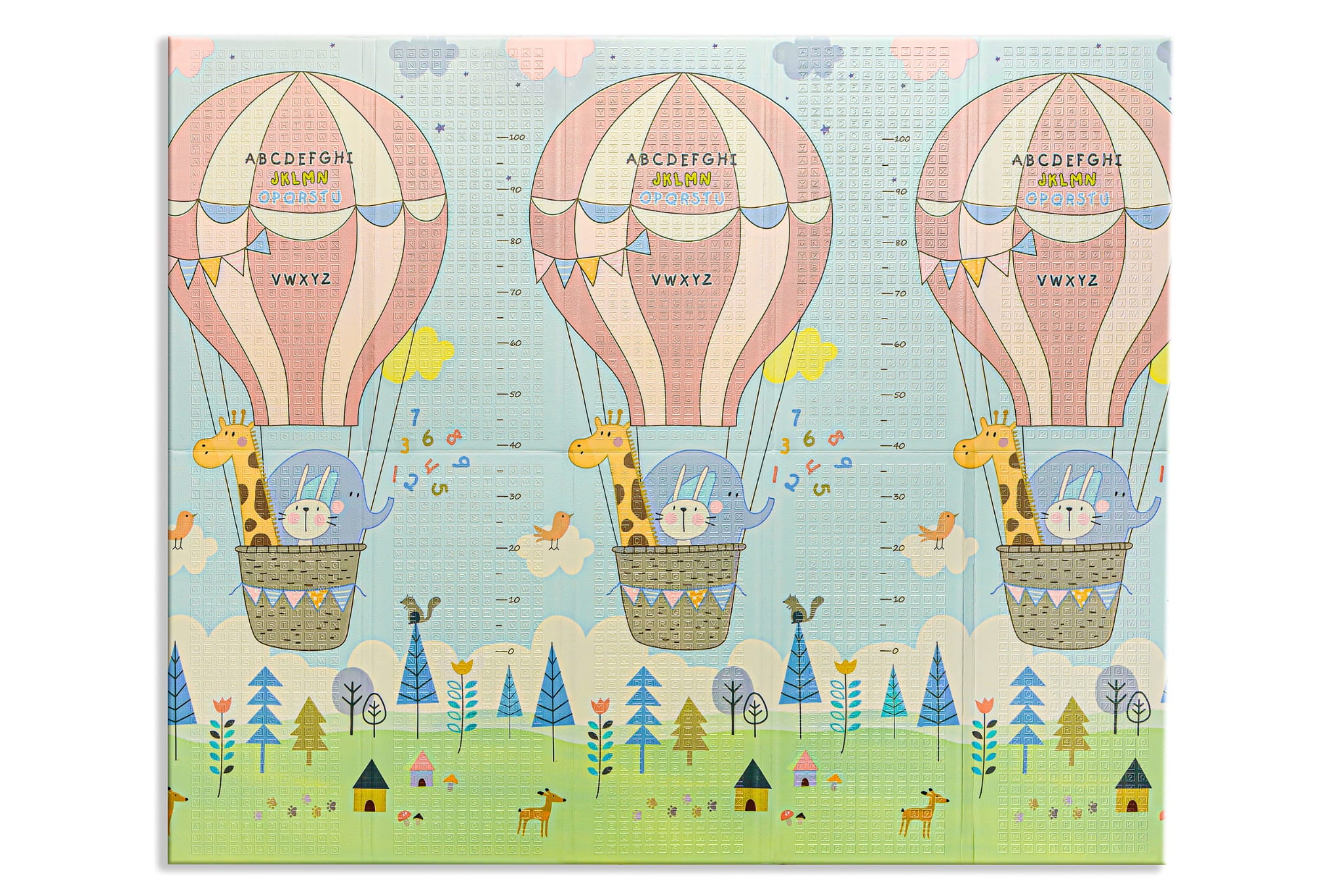 Covor educativ pliabil LUDIRO din spumă XPE, 200x180 cm, 2 fețe, Animale și Balon, 0 luni+ - LUDIRO