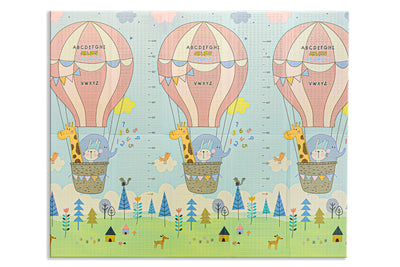 Covor educativ pliabil LUDIRO din spumă XPE, 200x180 cm, 2 fețe, Animale și Balon, 0 luni+ - LUDIRO
