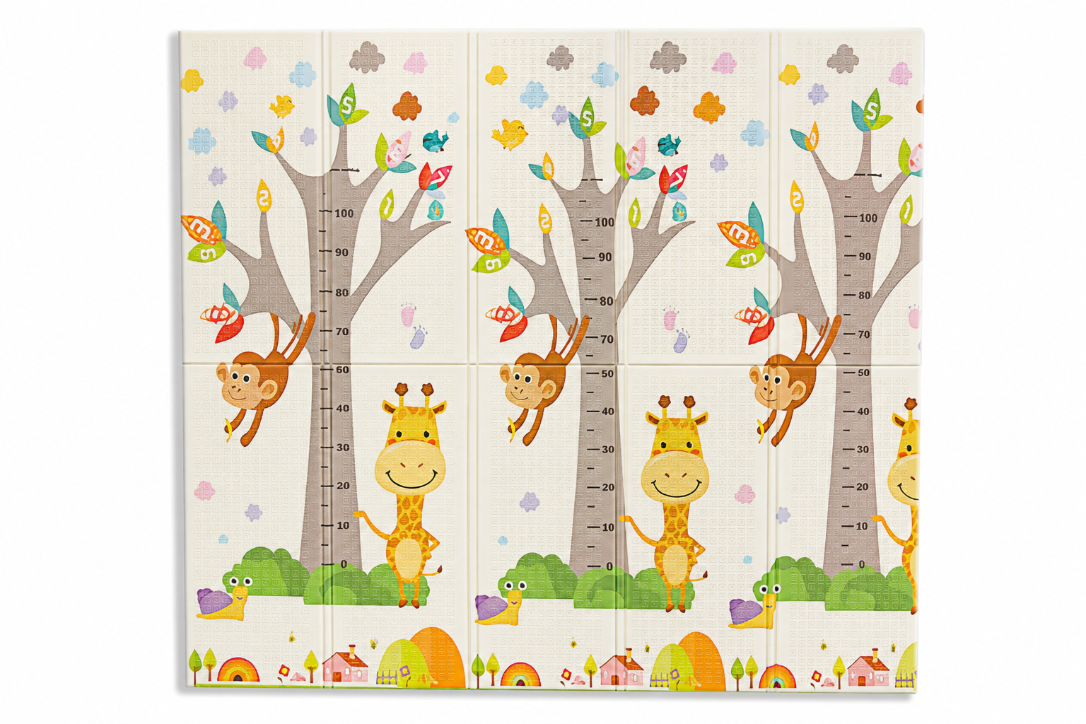 Covor educativ pliabil LUDIRO din spumă XPE, 200x180 cm, 2 fețe, Girafă și Circuit, 0 luni+ - LUDIRO
