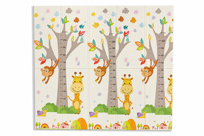 Covor educativ pliabil LUDIRO din spumă XPE, 200x180 cm, 2 fețe, Girafă și Circuit, 0 luni+ - LUDIRO
