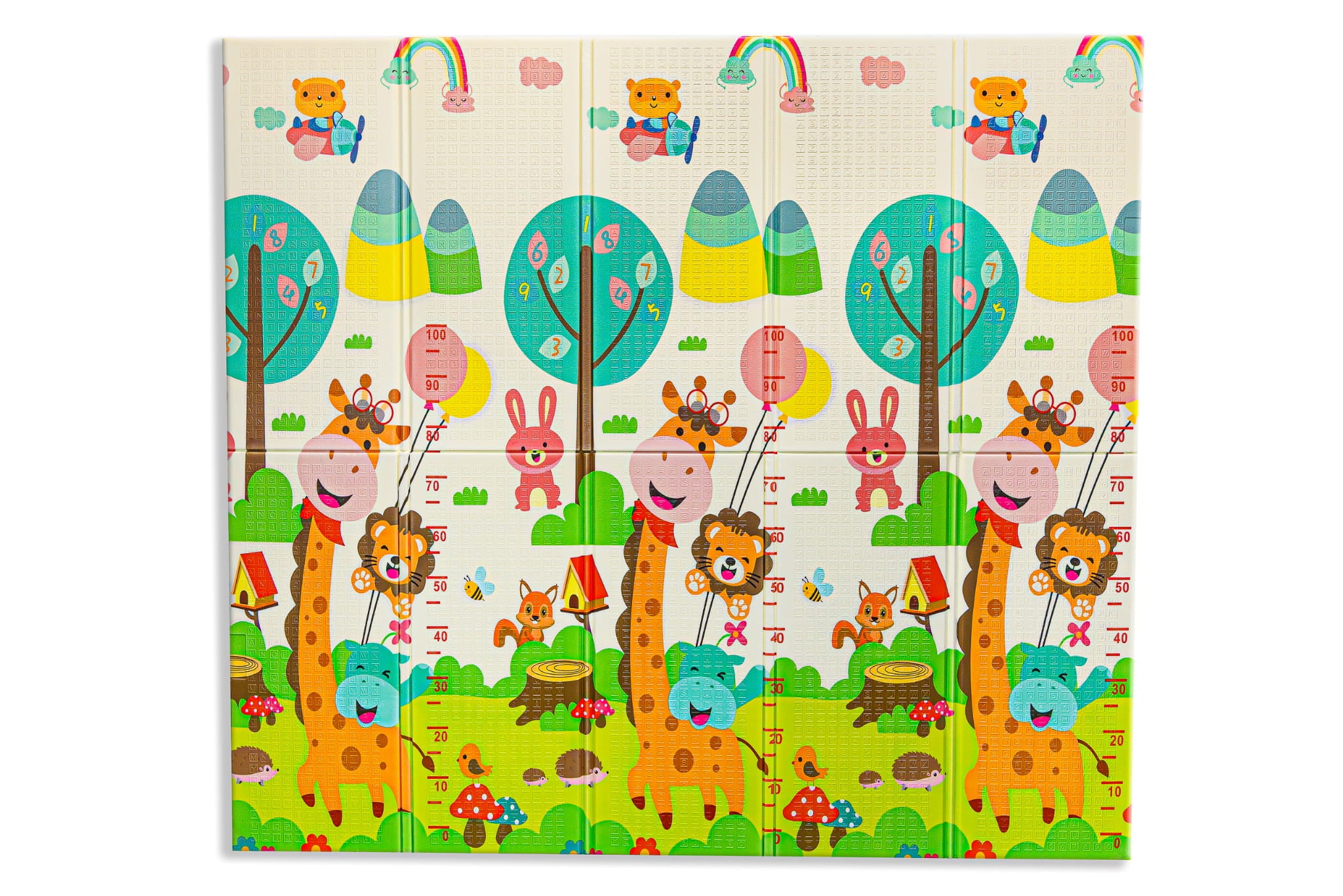 Covor educativ pliabil LUDIRO din spumă XPE, 200x180x1 cm, 2 fețe, termoizolant, Girafe și Oraș, 0 luni+ - LUDIRO