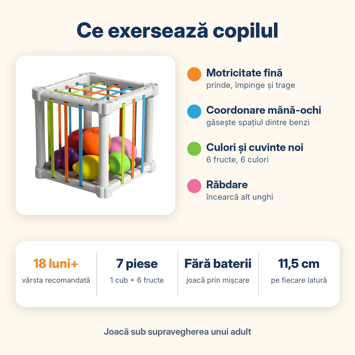 Cub senzorial pentru copii de la 18 luni: motricitate fină, coordonare și culori