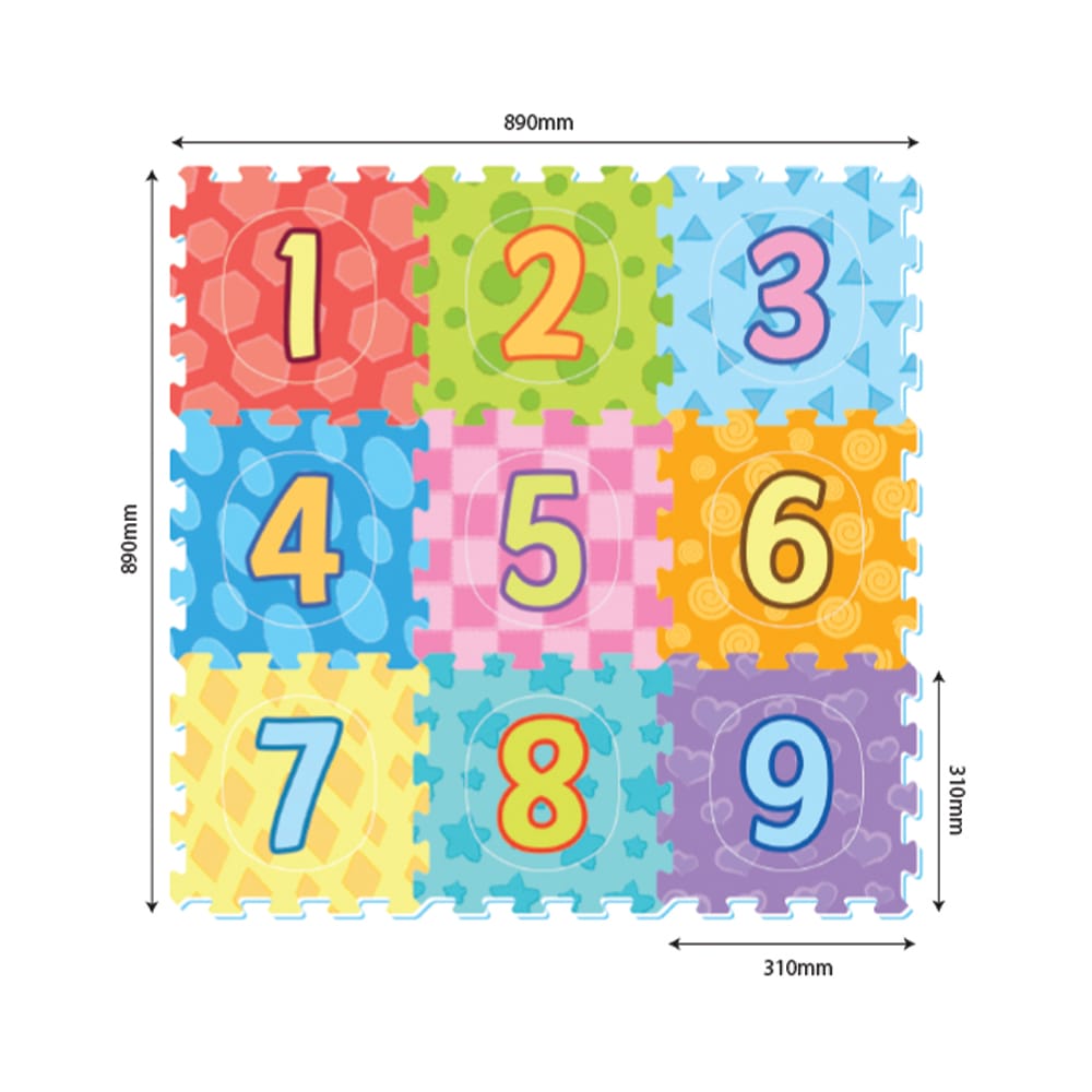Covor Puzzle LUDIRO cu cifre 1-9, 9 piese EVA, grosime 10 mm, Suprafata Totala 89x89 Cm, Joaca Educativa si Sigura pentru Copii 10 Luni+ - LUDIRO