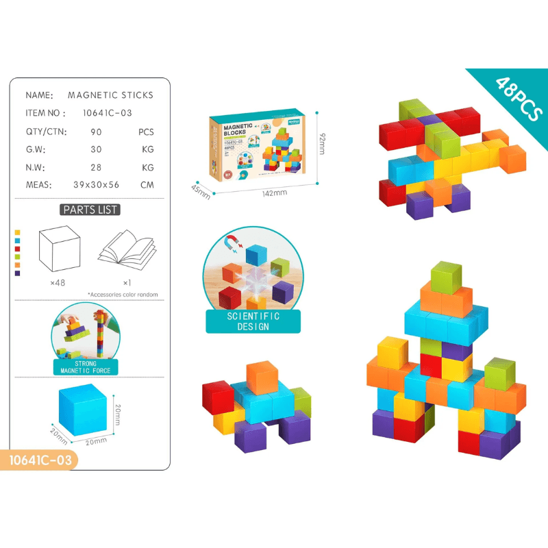 Set Cuburi Magnetice Educative 3D Ludiro, 48 Piese pentru Creativitate, Logica si Dezvoltare STEM - LUDIRO