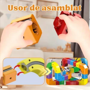 Circuit Trenuleț Electric 3D, Set Construcție Interactiv Cube Track, 81 Piese, Tren cu Acumulator USB și Lumini, Semne de Circulație, +3 Ani - LUDIRO