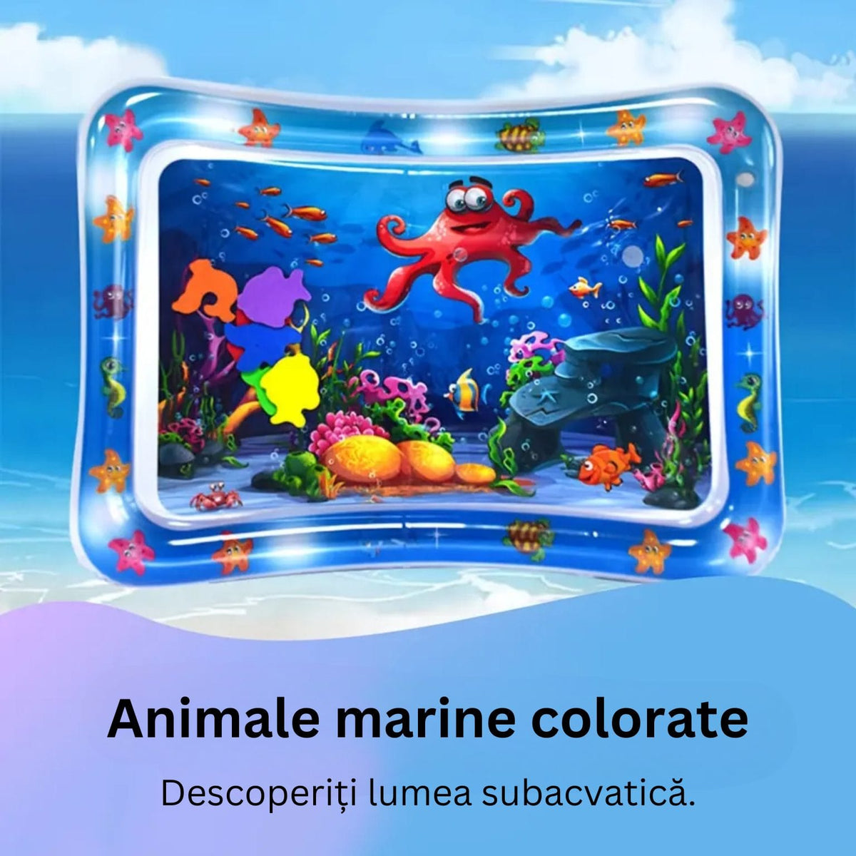 Saltea Senzoriala cu Apa pentru Bebelusi, Lumea Marina, Multicolor, 65x50x7 Cm, + 0 Luni - LUDIRO