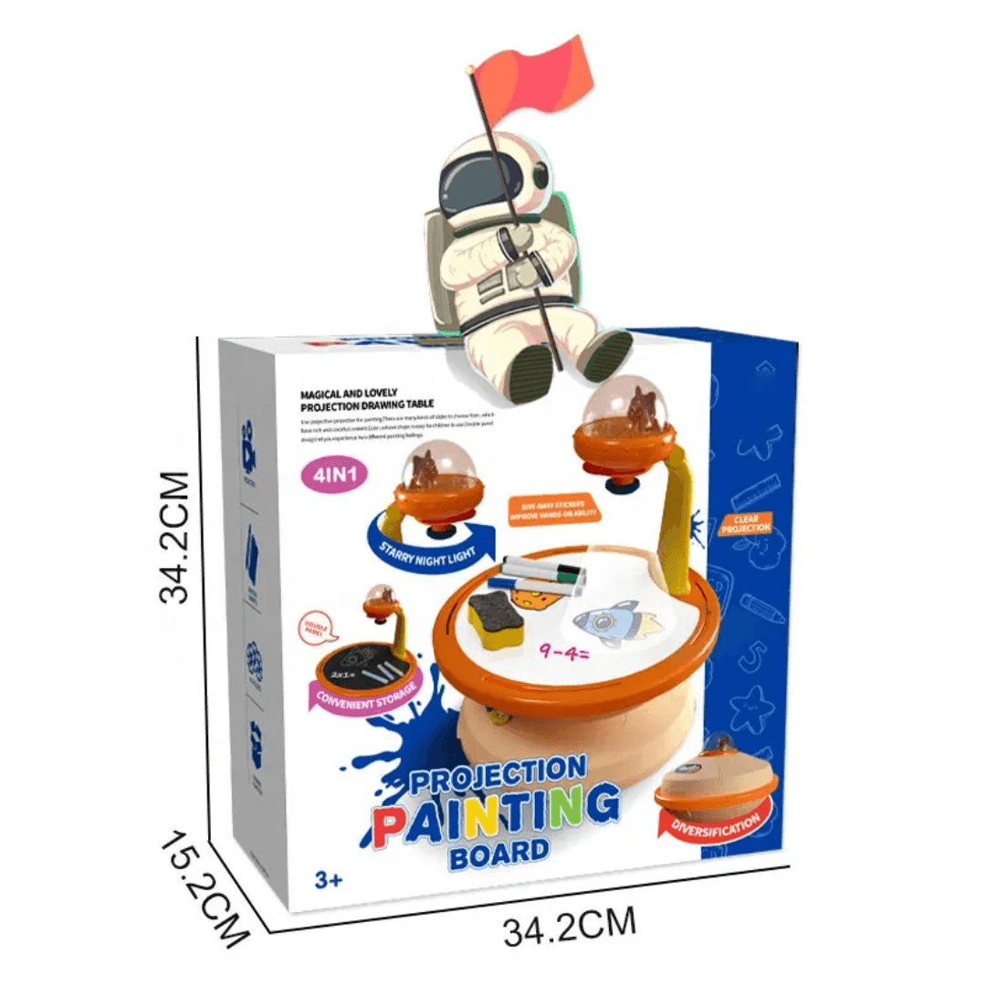 Resigilat - Set Masuta Educativa cu Proiector LUDIRO 4-in-1 pentru Copii, Desen cu Lumina, Formare Creativa, Tabla Lavabila si Lampa de Veghe, Joc interactiv Fara Ecrane, + 3 Ani - LUDIRO