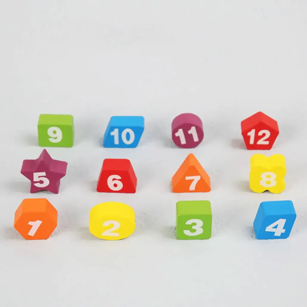 Jucarie Montessori Ceas din Lemn cu Forme Geometrice si Numere, Bufnita Vesela, Albastru, 29.2x21.7 cm, + 3 Ani - LUDIRO
