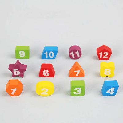 Jucarie Montessori Ceas din Lemn cu Forme Geometrice si Numere, Bufnita Vesela, Albastru, 29.2x21.7 cm, + 3 Ani - LUDIRO