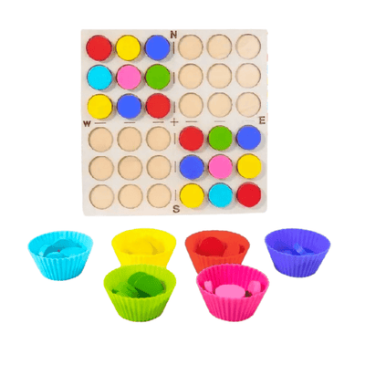 Joc Educativ din Lemn Montessori, Pentru Memorie, Sortare si Potrivire a Culorilor, 48 Piese, 23x5x24 cm, + 3 Ani - LUDIRO