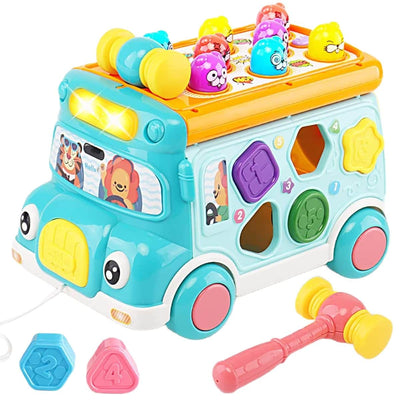 Autobuz Multifunctional cu Activitati, 6 Functii Educative, Sunete si Lumini, 23x15x15 Cm, Albastru Portocaliu, + 3 Ani - LUDIRO