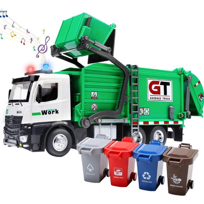 Camion de Gunoi din Metal cu Sunete si Lumini, Cosuri de Reciclare si Joc Educativ de Sortare a Deseurilor, Incurajeaza Responsabilitatea Ecologica, Cu Mecanism de Incarcare Functional, + 3 Ani - LUDIRO