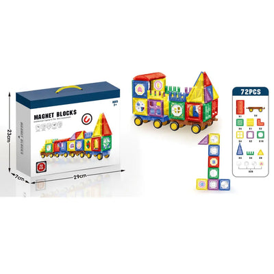 Set de Constructie Magnetic, Tren, 72 de Piese, Diverse Forme Geometrice, Multicolor, + 3 Ani - LUDIRO