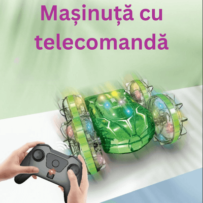 Masinuta RC Amfibie pentru Copii Ludiro, Rotire 360°, Lumini LED, Acumulator USB, Merge si pe Apa si Uscat, Verde, + 5 Ani - LUDIRO