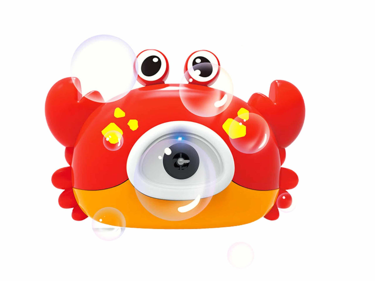 Jucarie Interactiva de Facut Baloane de Sapun, Aparat Foto cu Lumini si Sunete, Crab, Rosu Portocaliu, 16x11x7.5 cm, + 3 Ani - LUDIRO