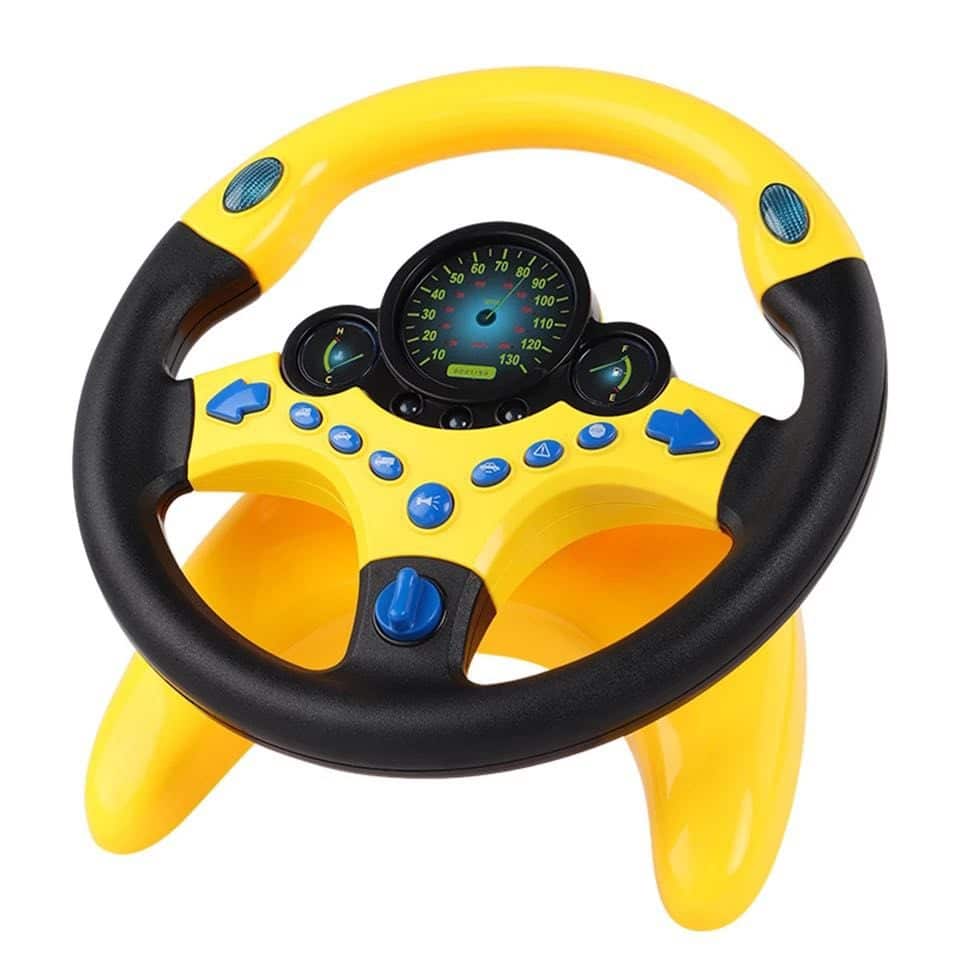 Volan Interactiv cu Sunete si Lumini, Simulator de Condus, cu Suport si Prindere Ventuze, Rotire 360 grade, Galben Negru, + 3 Ani - LUDIRO