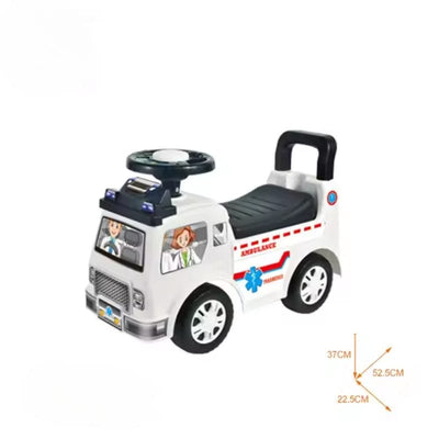 Resigilat - Masinuta Ride On pentru Copii, Ambulanta, Margini Rotunjite, Cu Spatar, Volan si Claxon, 52.5x22.5x37 Cm, +3 Ani - LUDIRO
