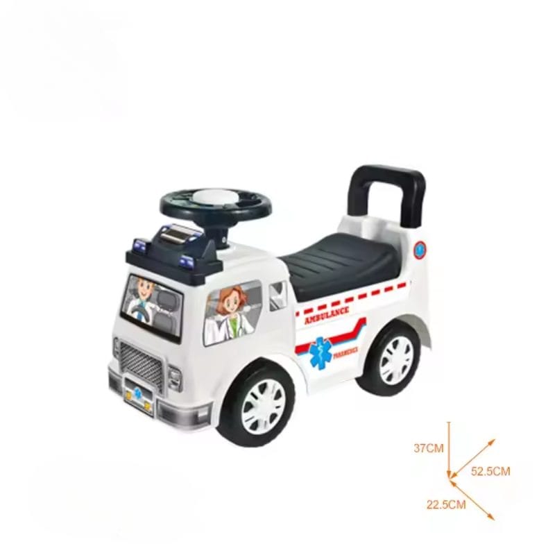 Resigilat - Masinuta Ride On pentru Copii, Ambulanta, Margini Rotunjite, Cu Spatar, Volan si Claxon, 52.5x22.5x37 Cm, +3 Ani - LUDIRO