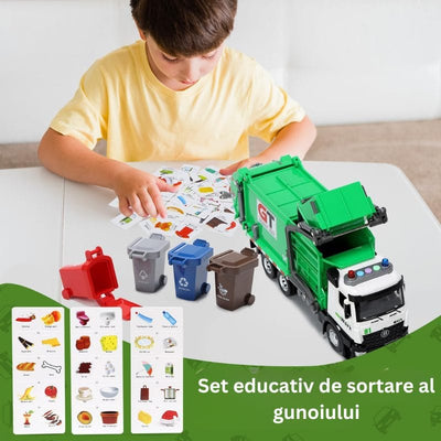 Camion de Gunoi din Metal cu Sunete si Lumini, Cosuri de Reciclare si Joc Educativ de Sortare a Deseurilor, Incurajeaza Responsabilitatea Ecologica, Cu Mecanism de Incarcare Functional, + 3 Ani - LUDIRO
