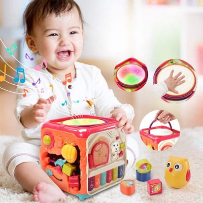 Resigilat - Jucarie Interactiva pentru Bebelusi, Cub Activitati 6 in 1, Muzica si Lumini, Multifunctional, 20x20x20 cm, + 3 Luni - LUDIRO