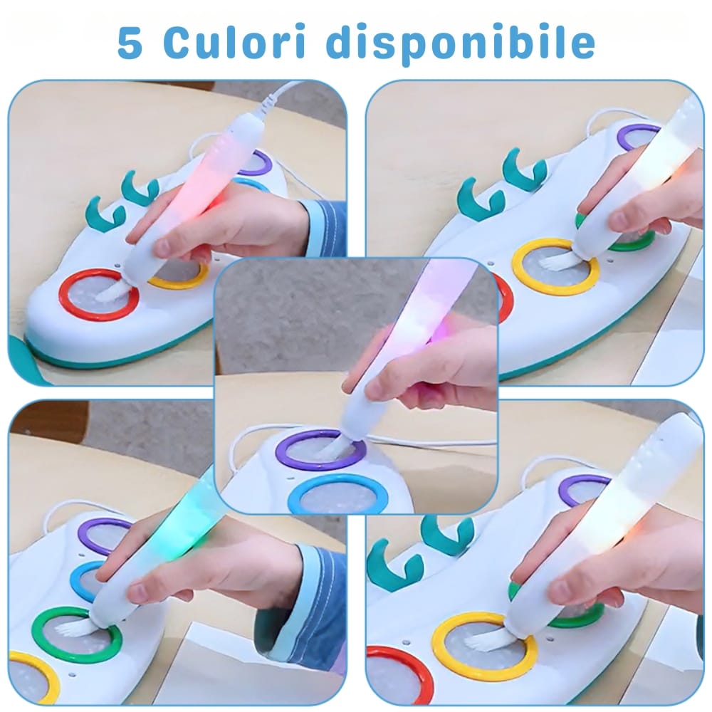 Set Creativ Pensulă Magică cu Lumină, Pictură Fără Murdărie, Paletă 5 Culori și 21 Coli Magice, +3 Ani - LUDIRO