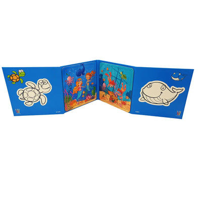 Set 2 Puzzle-uri și Carte de Colorat cu 4 Desene și 4 Carioci – Tematică Lumea Subacvatică – Activitate Educativă și Creativă pentru Copii 3+ Ani – 19.5x19.5 cm - LUDIRO
