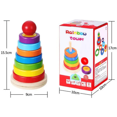 Jucarie din Lemn Educativa de Stivuire cu Forme Geometrice, Turn Montessori, + 3 Ani, 15.5x9 cm - LUDIRO