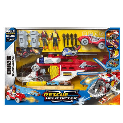Elicopter Multifunctional cu Sunete si Lumini, Jucarie Interactiva Educativa cu Functii Realiste, Accesorii de Salvare si Lansator Masinute pentru Copii Imaginativi, 56x17x22 Cm, + 3 Ani - LUDIRO