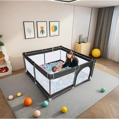 Tarc de Joaca pentru Copii, 1-5 Ani, 180x150x66 Cm, Spatiu Sigur si Generos, Cu Plasa Moale, Protectie la Colturi si Structura Stabila, Ideal pentru Interior si Exterior, Usor de Asamblat, Negru - LUDIRO