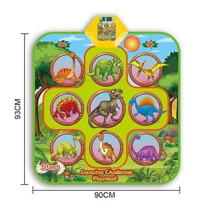 Covor Muzical Electronic, 5 Moduri Muzicale, 3 Nivele de Dificultate, Volum Adjustabil, Lumini LED, Dinozauri, 90x93x3 cm, + 3 Ani, Utility One - LUDIRO