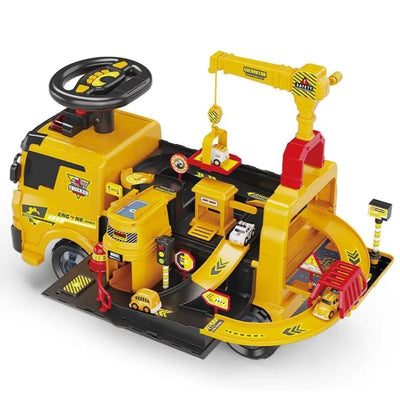Camion 4 in 1 cu Functie Ride-On, Circuit Interactiv si Macara, Jucarie Educativa pentru Copii cu Volan Multifunctional, Lumini si Sunete, + 3 Ani - LUDIRO