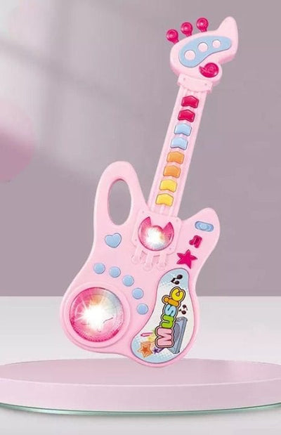 Resigilat - Jucarie Interactiva Chitara cu Panou Muzical si Luminos, Functii Multiple, Roz, 36x13.5x3 cm, +2 Ani - LUDIRO