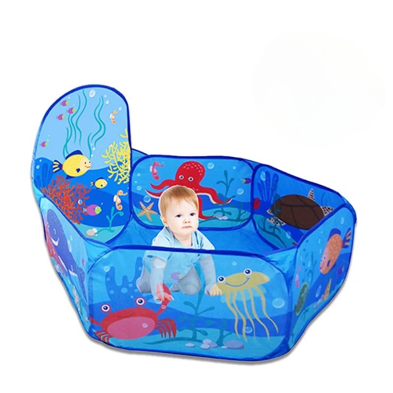 Cort de Joaca cu Tunel si Piscina, Potrivit pentru Gradinita sau Acasa, Interactiv, Design Marin, Usor de Montat si Depozitat, Perfect pentru Interior si Exterior, Fara Bile Incluse, + 3 Ani - LUDIRO
