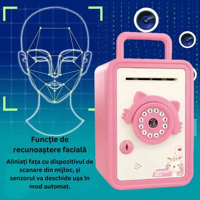 Jucarie Interactiva Pusculita Digitala, Depunere Automata, Deschidere cu Parola sau Recunoastere Faciala, Muzica Si Lumini Interactive, Pisicuta Roz, + 3 Ani, Utility One - LUDIRO