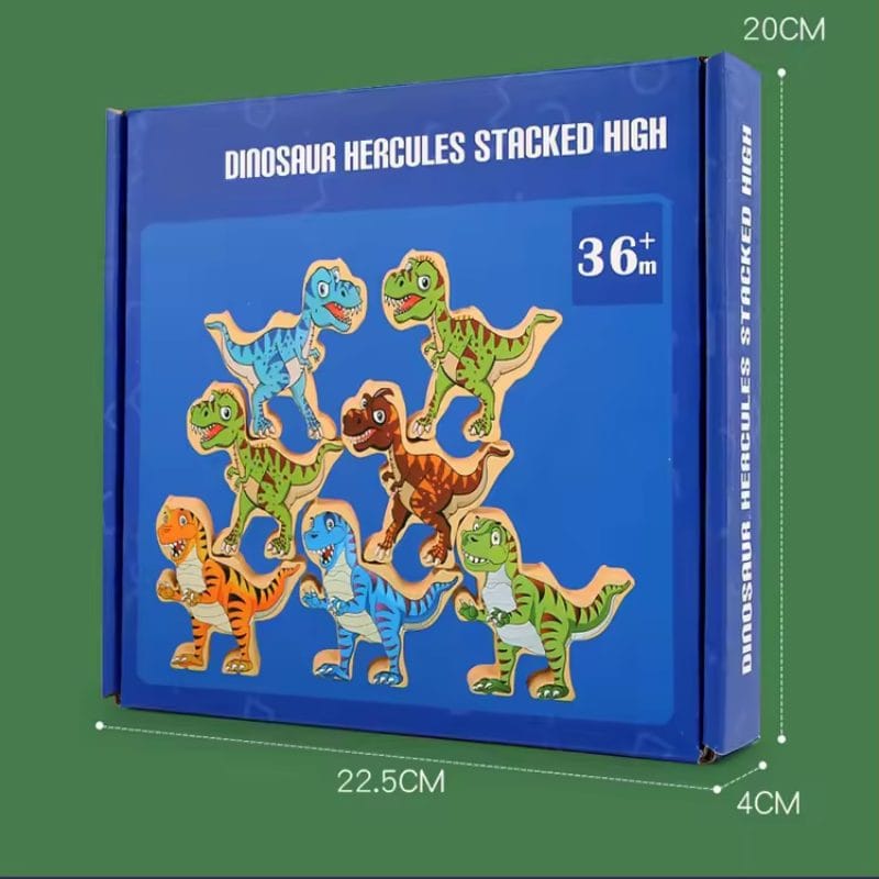 Set jucarii Educationale din Lemn, Dinozauri de Stivuit pentru Copii, Stimuleaza Creativitatea, Echilibrul si Abilitatile Motorii Fine, + 3 Ani - LUDIRO