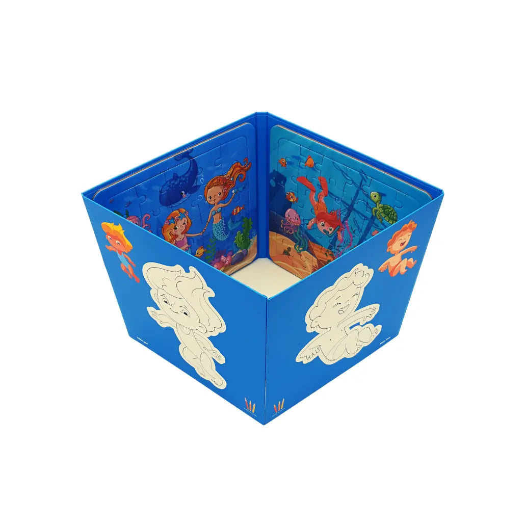 Set 2 Puzzle-uri și Carte de Colorat cu 4 Desene și 4 Carioci – Tematică Lumea Subacvatică – Activitate Educativă și Creativă pentru Copii 3+ Ani – 19.5x19.5 cm - LUDIRO