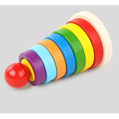 Jucarie din Lemn Educativa de Stivuire cu Forme Geometrice, Turn Montessori, + 3 Ani, 15.5x9 cm - LUDIRO