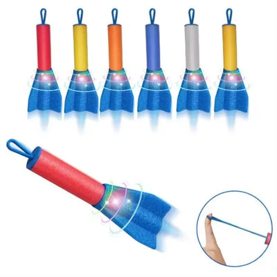Set 6 Rachete de Spuma Colorate pentru Copii, Lansator de Deget, Jucarii Educative si Distractive in Aer Liber, Dezvoltare Motorie si Activitati in Familie, 22 Cm, + 6 Ani - LUDIRO