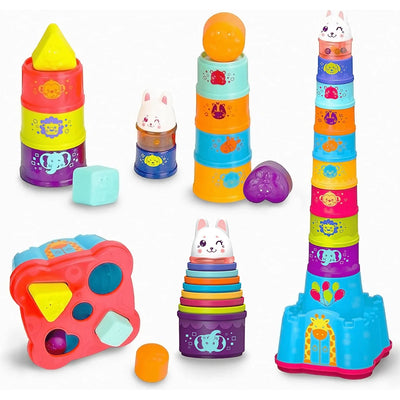 Set Educativ de Stivuit si Construit, Sortare Forme, Varf Pisicuta Zornaitoare, Multicolor, 15 Piese, 17x17x58 Cm, + 9 Luni - LUDIRO