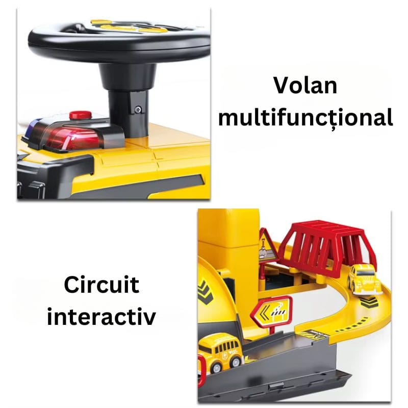 Camion 4 in 1 cu Functie Ride-On, Circuit Interactiv si Macara, Jucarie Educativa pentru Copii cu Volan Multifunctional, Lumini si Sunete, + 3 Ani - LUDIRO