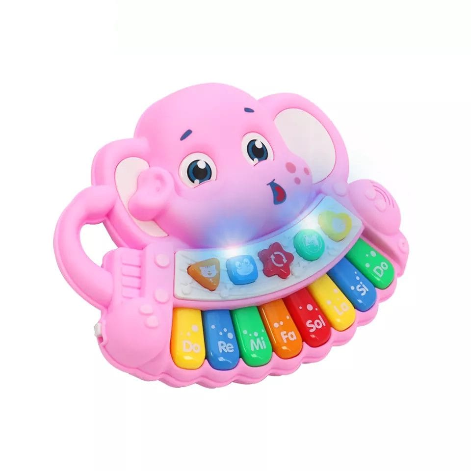 Resigilat - Jucarie Interactiva Bebelusi, Pian Cu Lumini si Sunete, Elefant, Roz, 20.5x16.5x5 cm - LUDIRO