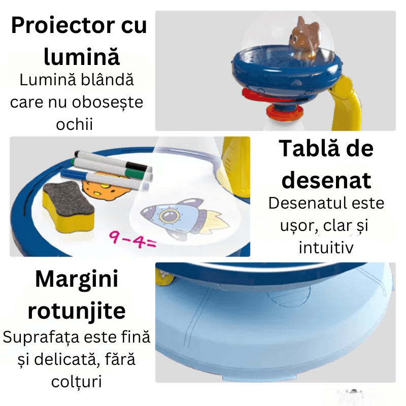 Resigilat - Set Masuta Educativa cu Proiector LUDIRO 4-in-1 pentru Copii, Desen cu Lumina, Formare Creativa, Tabla Lavabila si Lampa de Veghe, Joc interactiv Fara Ecrane, + 3 Ani - LUDIRO