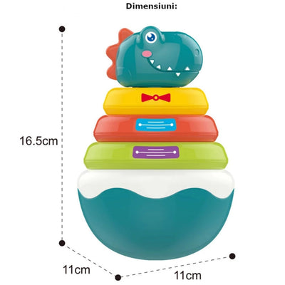Dimensiunile dinozaurului de stivuit: 11 × 11 × 16,5 cm