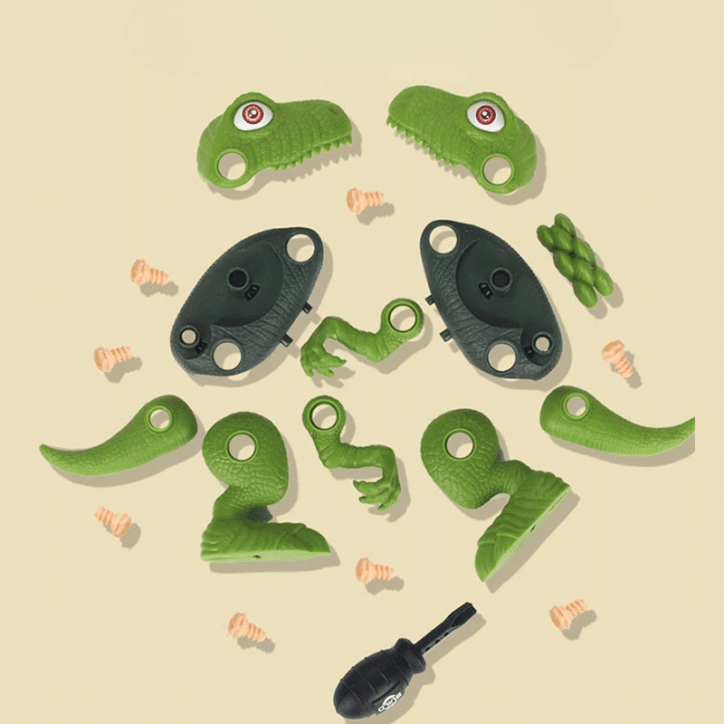 Set 2 Jucarii Interactive STEM DIY, Dinozauri de Construit, Triceratops si Velociraptor, Rosu Verde, + 3 Ani - LUDIRO