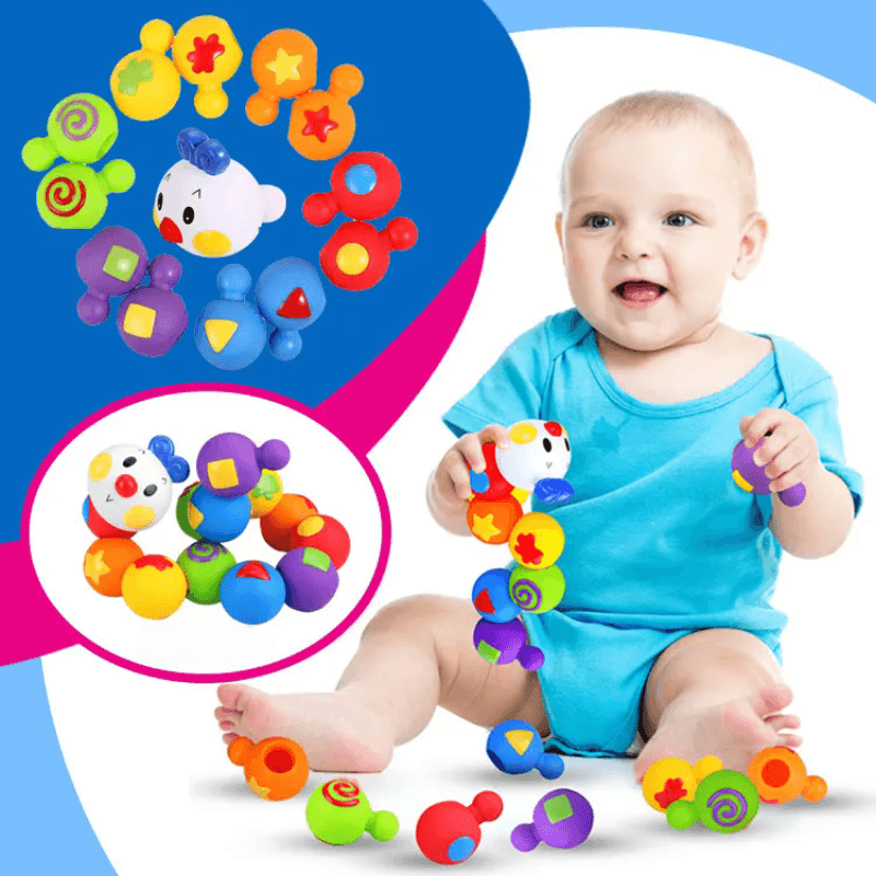 Omida Modulara Montessori Ludiro, 13 Piese, Elemente Snap Mari, Culori si Forme, Margini Rotunjite, +6 Luni - LUDIRO