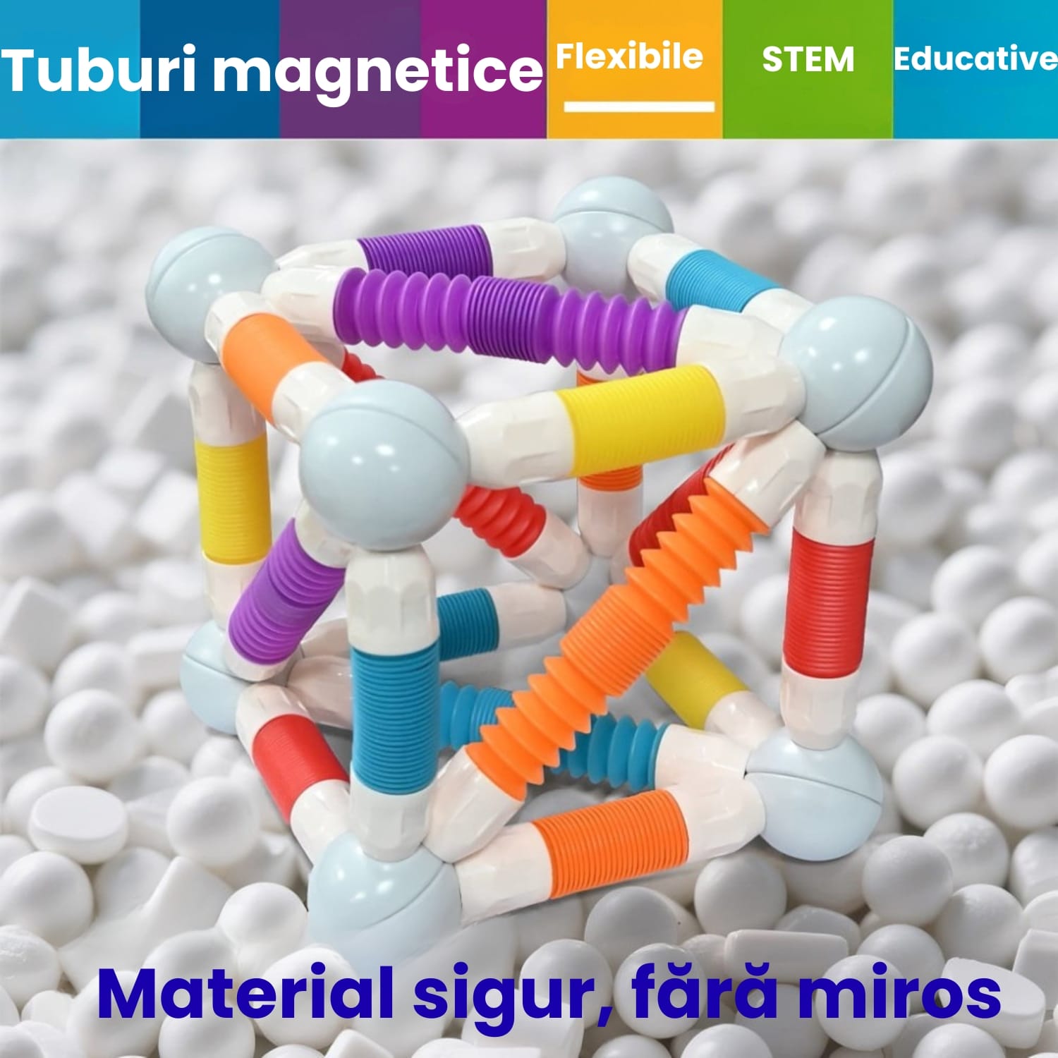 Set Construcție 3D Magnetic și Flexibil Ludiro, 86 Piese Telescopice, Jucărie STEM Educativă 3+ Ani - LUDIRO