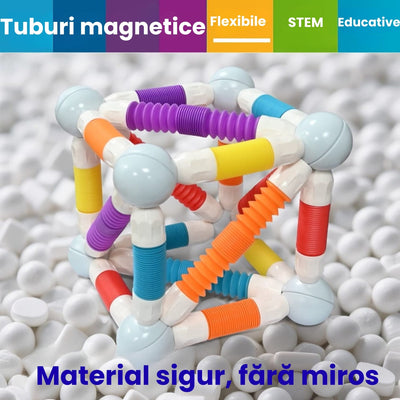 Set Construcție 3D Magnetic și Flexibil Ludiro, 86 Piese Telescopice, Jucărie STEM Educativă 3+ Ani - LUDIRO