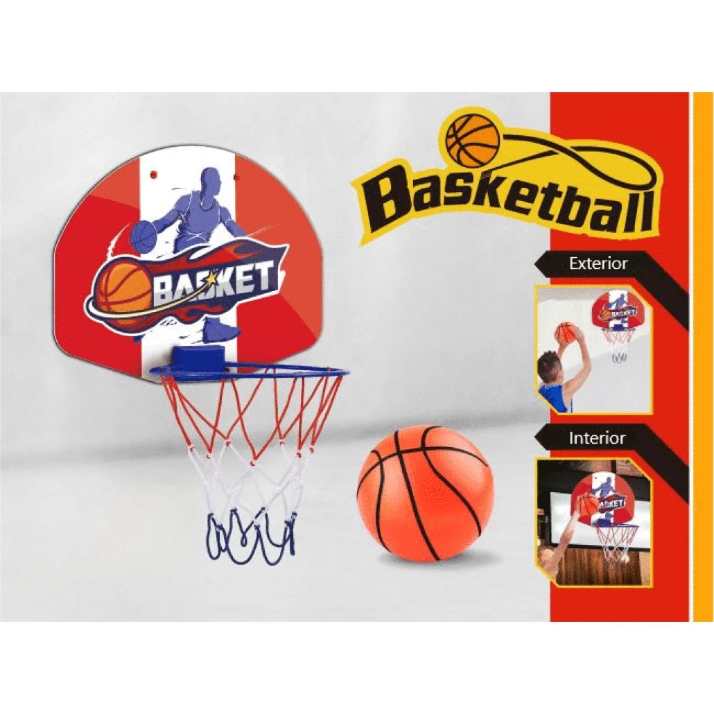 Set Cos de Baschet pentru Copii, Minge de 12 Cm Diametru Inclusa, Pompa de Umflat, Plasa, Sistem de Prindere, Adaptabil Interior si Exterior, + 3 Ani - LUDIRO